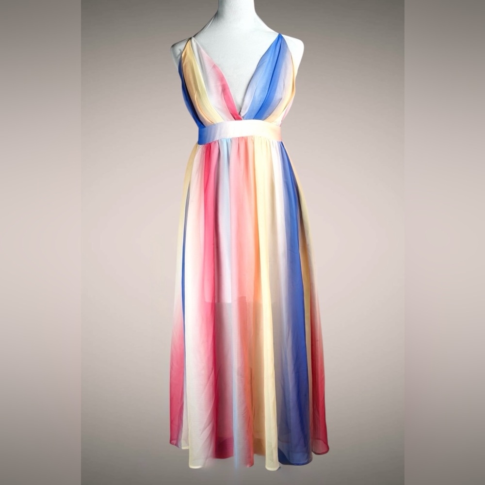 Cupshe Rainbow Maxi Dress Plunging Neckline Multicolor Polyester – Size L - Picture 4 of 15
